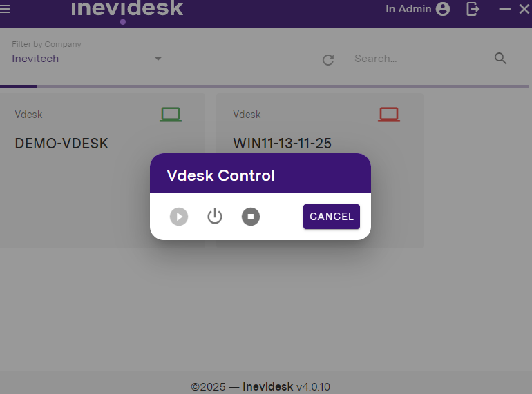 Power control Connecting and controlling vdesks