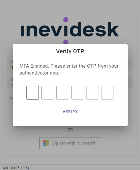 Login screen TOTP Login screen TOTP