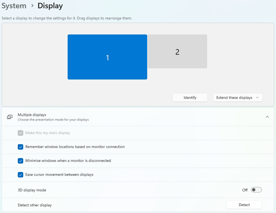 Extend displays in Windows