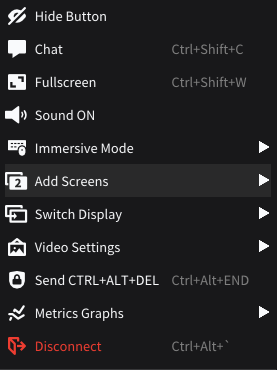 Parsec overlay menu options