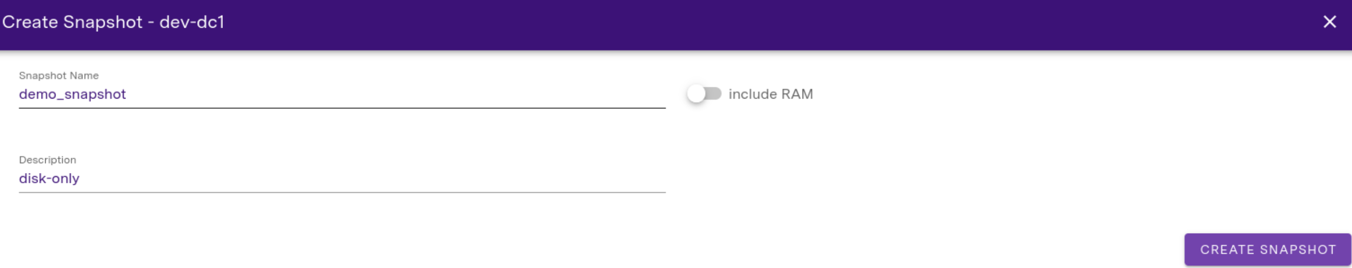 Create snapshot menu