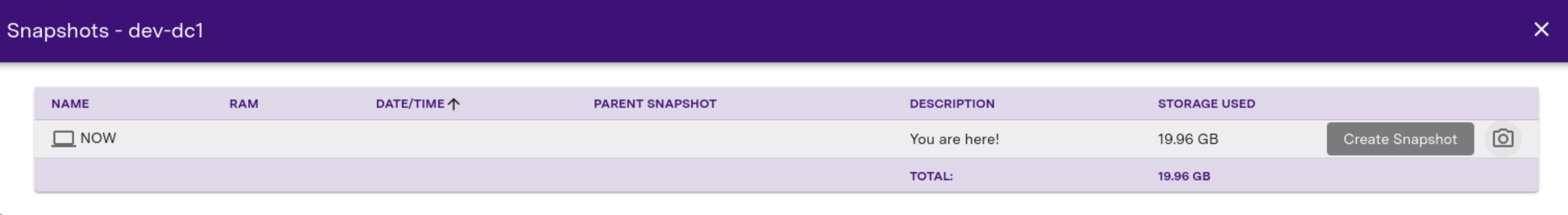Snapshots menu