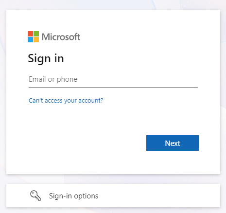 Microsoft SSO sign in menu