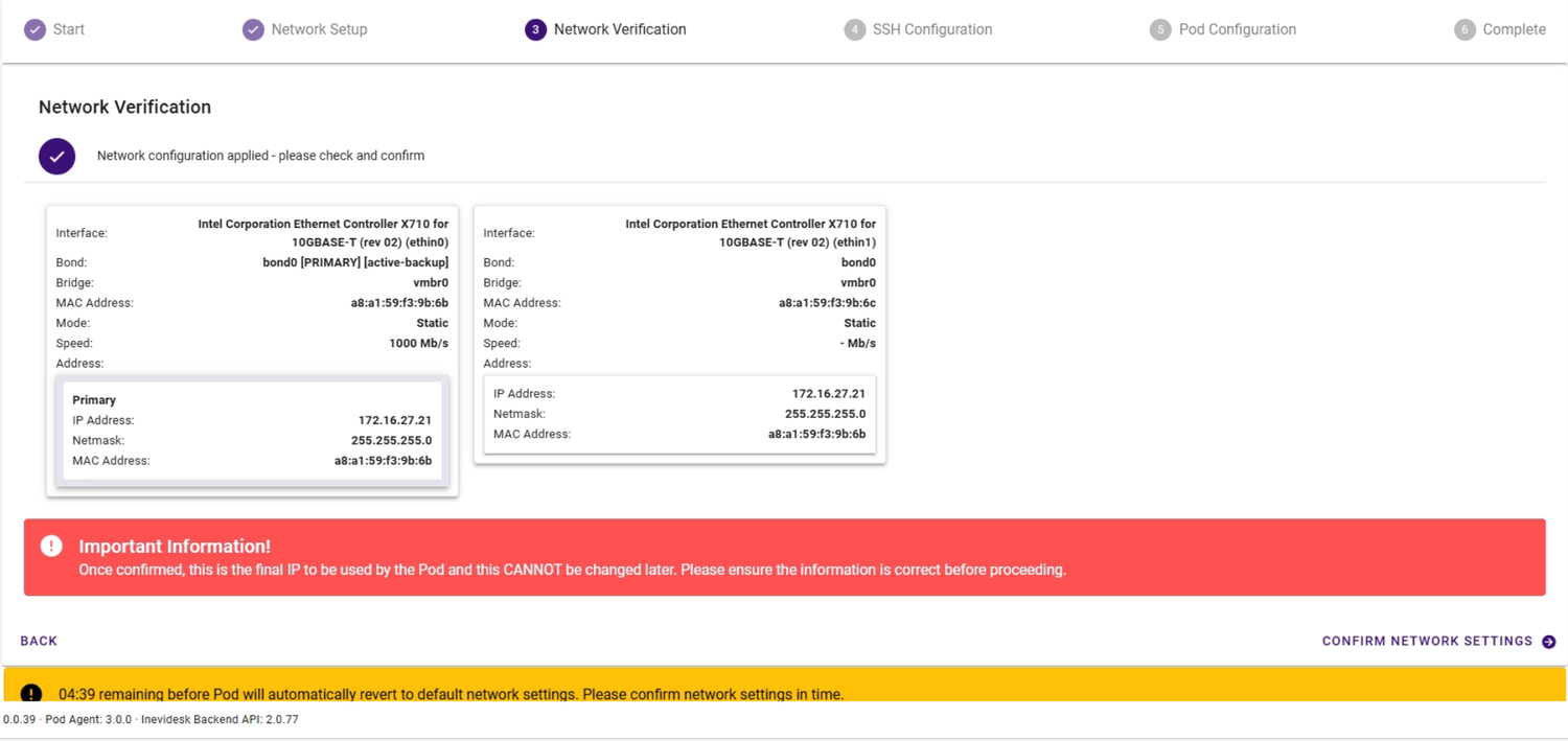 Confirm network settings