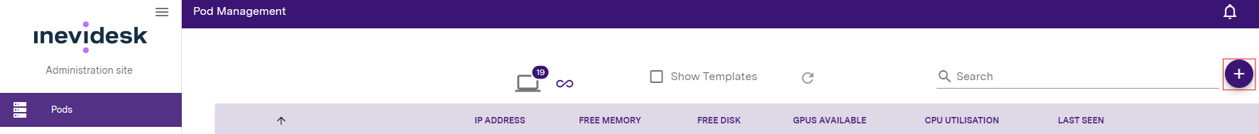 Create pod in admin portal