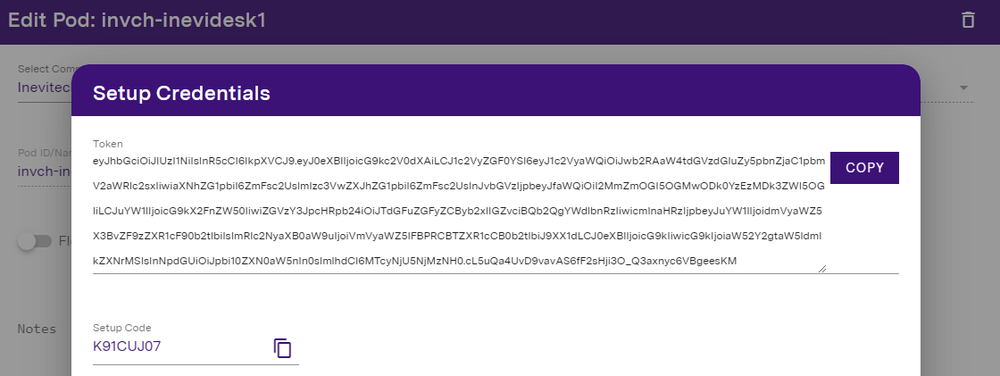 View setup credentials